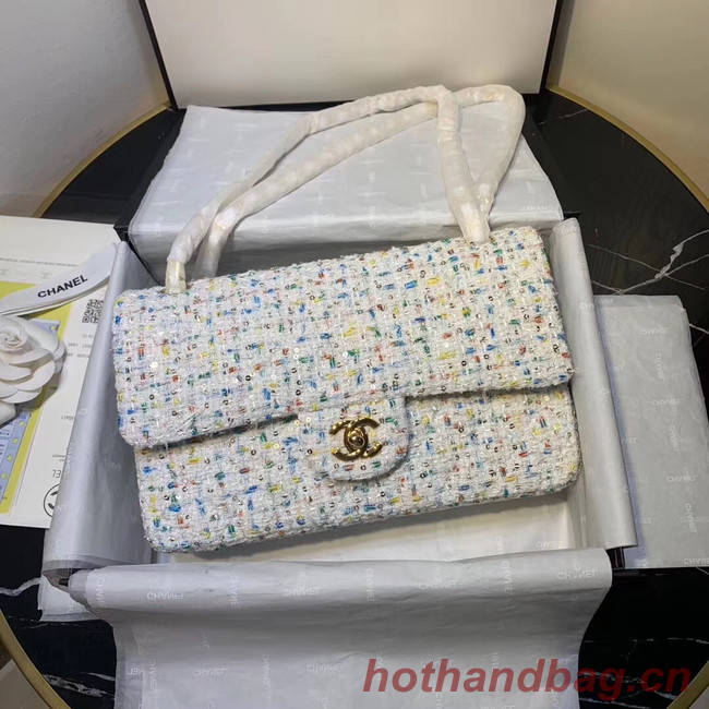 CHANEL Tweed Calfskin -Tone & Gold-Tone Metal 1112 white