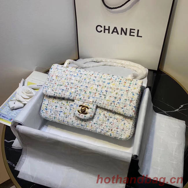 CHANEL Tweed Calfskin -Tone & Gold-Tone Metal 1112 white