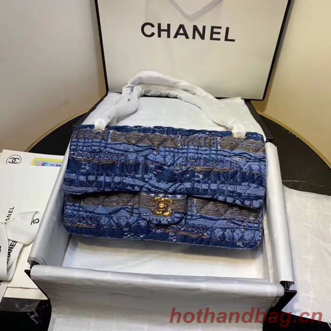 CHANEL Tweed Calfskin -Tone & Gold-Tone Metal AS1112 blue