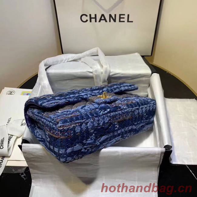 CHANEL Tweed Calfskin -Tone & Gold-Tone Metal AS1112 blue