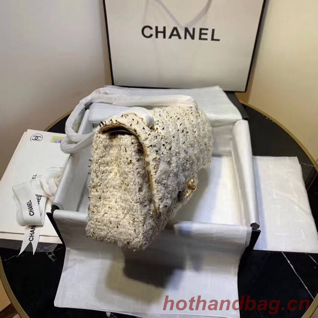 CHANEL Tweed Calfskin -Tone & Gold-Tone Metal AS1112 white