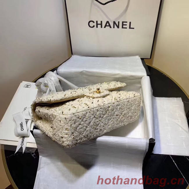 CHANEL Tweed Calfskin -Tone & Gold-Tone Metal AS1112 white