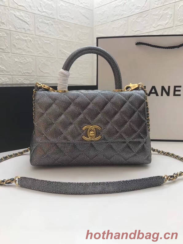 Chanel Small Flap Bag with Top Handle A92990 Silver grey