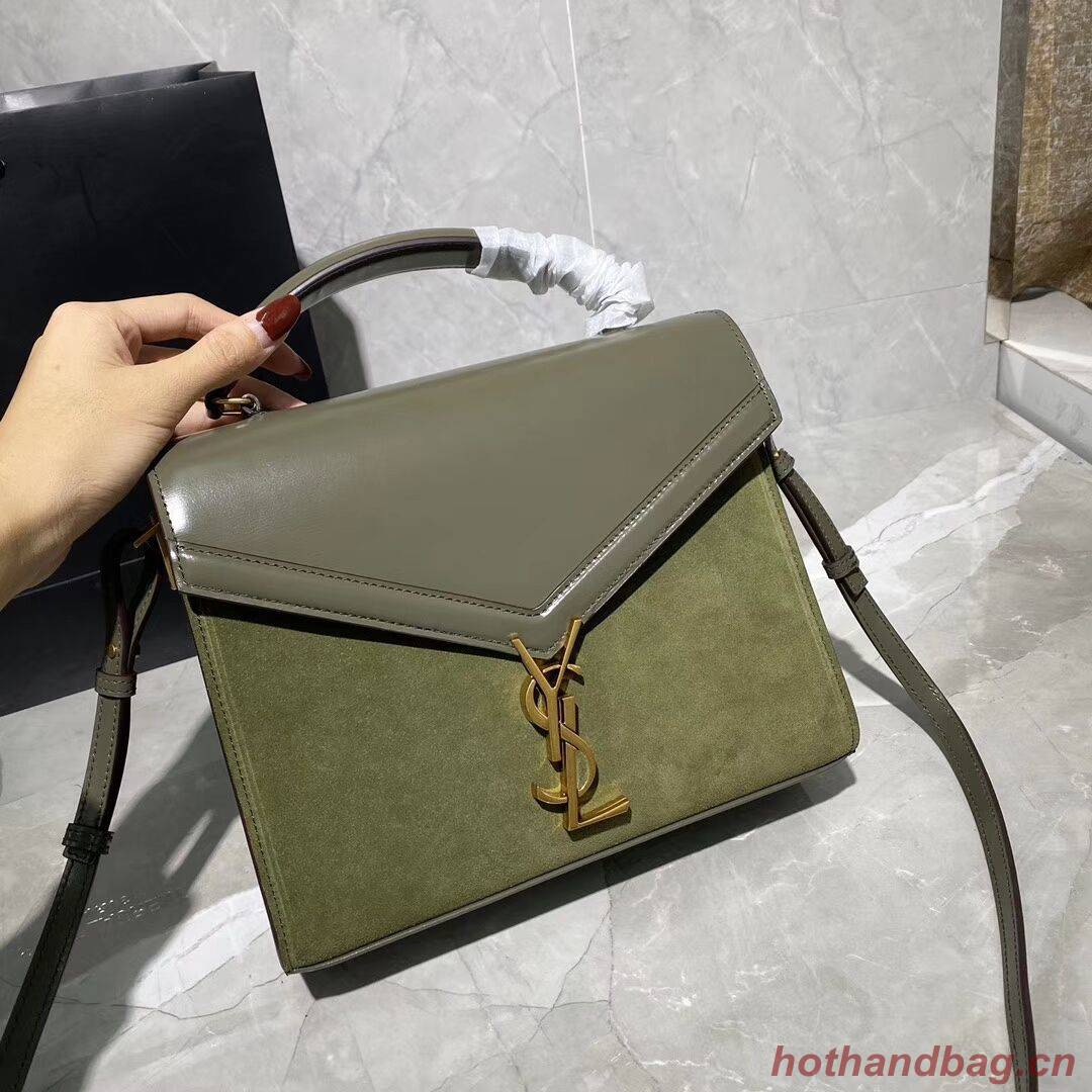 CASSANDRA MEDIUM TOP HANDLE BAG IN SMOOTH LEATHER AND SUEDE Y578001 green