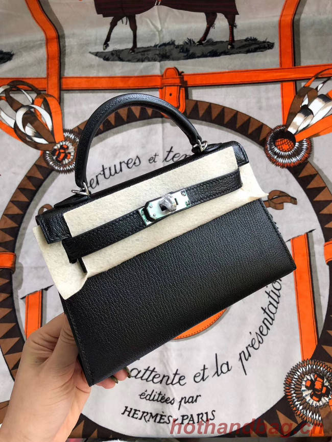 Hermes original mini Kelly chevre mysore K19CM black&silver Metal