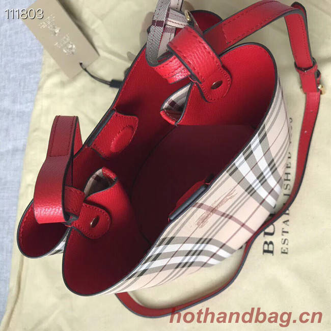 BURBERRY Banner small vintage check and leather tote Bag 1581 red