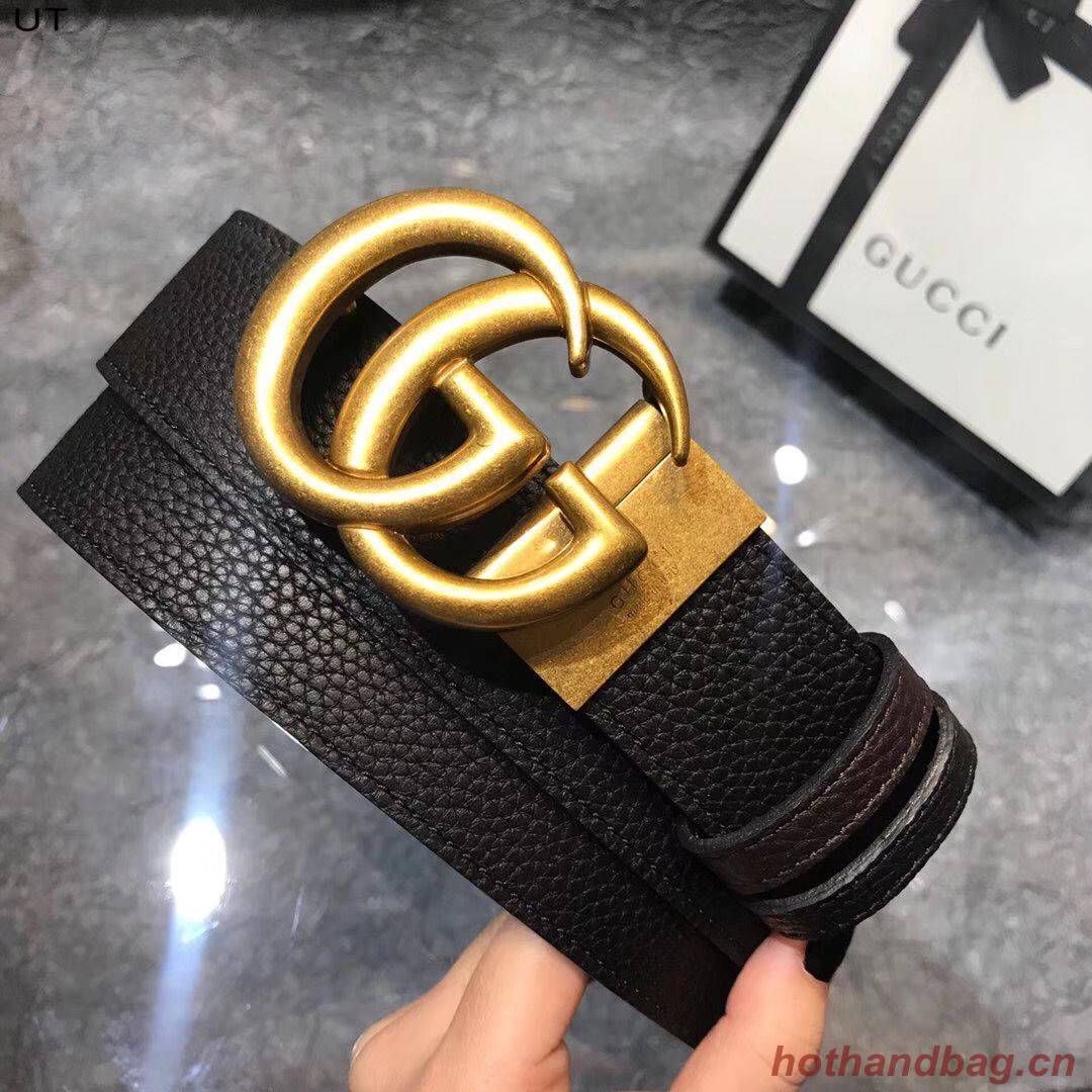 Gucci Original Litchi Leather 4CM Wide Available on both sides Belt 68884C Black & Brown