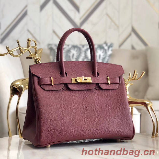 Hermes original Epsom Leather HB35O Burgundy&gold Metal