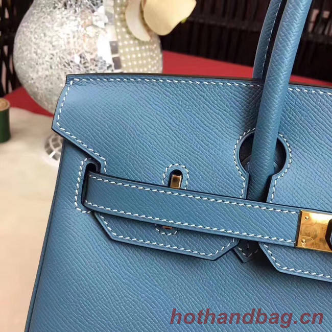 Hermes original Epsom Leather HB35O sky blue&gold Metal