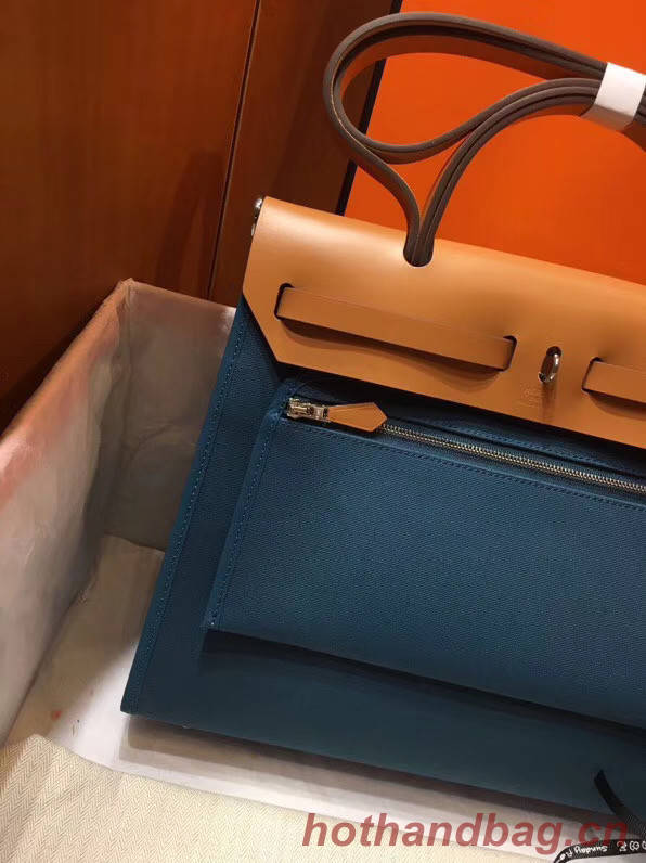 Hermes Herbag 31CM Original Canvas Leather & Calfskin 45987 Blue&Apricot