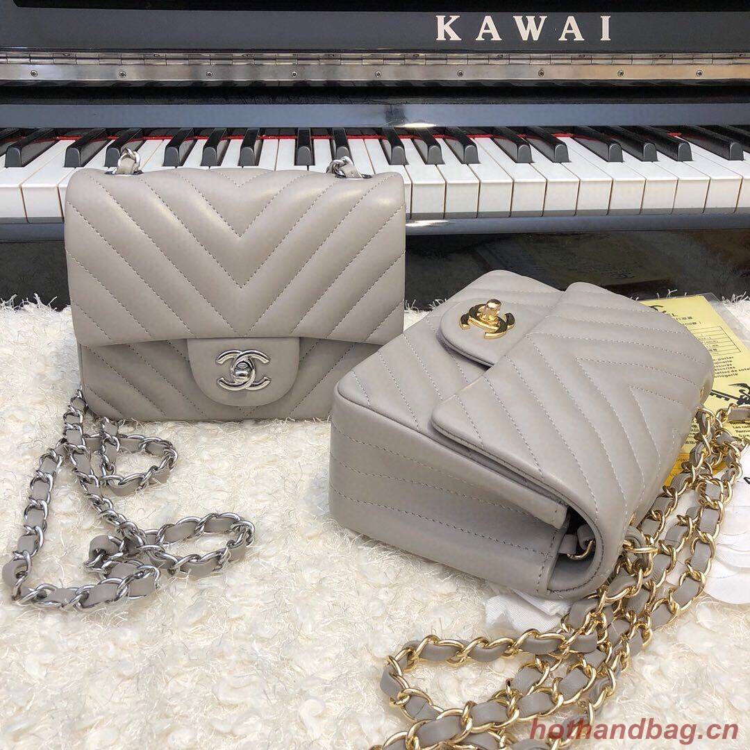 Chanel Classic MINI Flap Bag Original Sheepskin Leather A1115 Gray