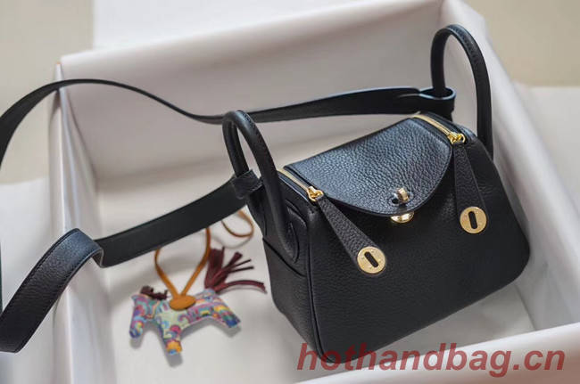 Hermes mini Lindy Togo Leather Bag LD19 black&gold-Tone Metal