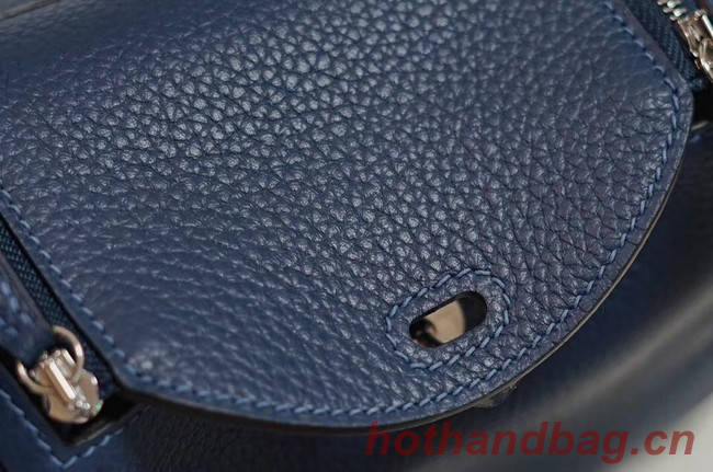 Hermes mini Lindy Togo Leather Bag LD19 blue&Silver-Tone Metal