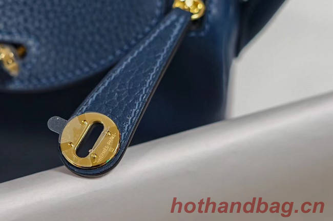 Hermes mini Lindy Togo Leather Bag LD19 blue&gold-Tone Metal