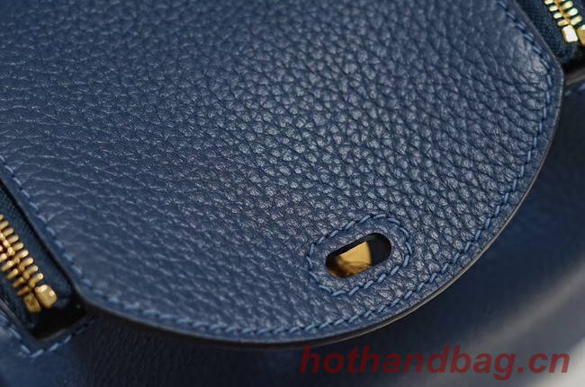 Hermes mini Lindy Togo Leather Bag LD19 blue&gold-Tone Metal