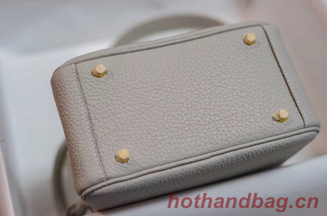 Hermes mini Lindy Togo Leather Bag LD19 grey&gold-Tone Metal