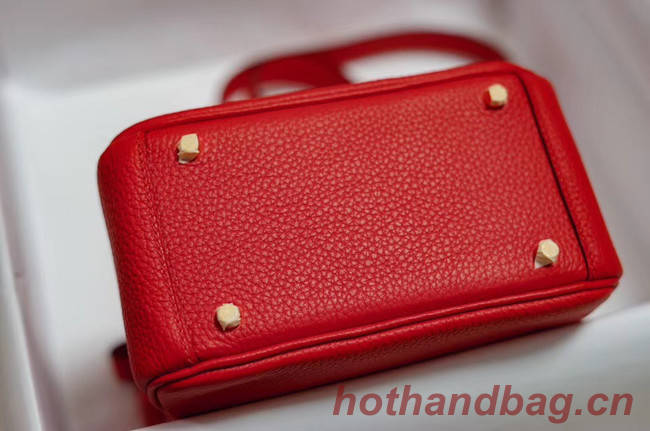 Hermes mini Lindy Togo Leather Bag LD19 red&gold-Tone Metal