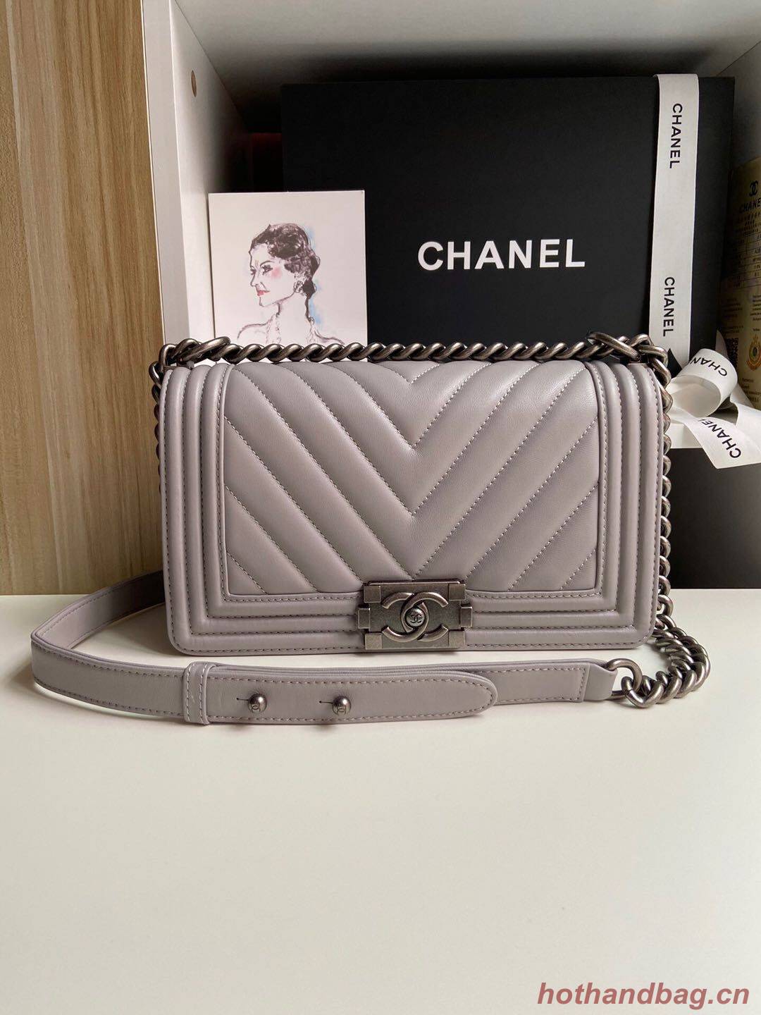 Chanel Boy Flap Shoulder Bags Original Sheepskin Leather A67086 Gray