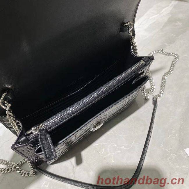 Yves Saint Laurent Calfskin Leather Shoulder Bag Y533036A black&silver-Tone Metal