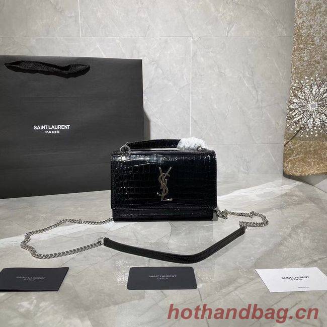 Yves Saint Laurent Calfskin Leather Shoulder Bag Y533036A black&silver-Tone Metal