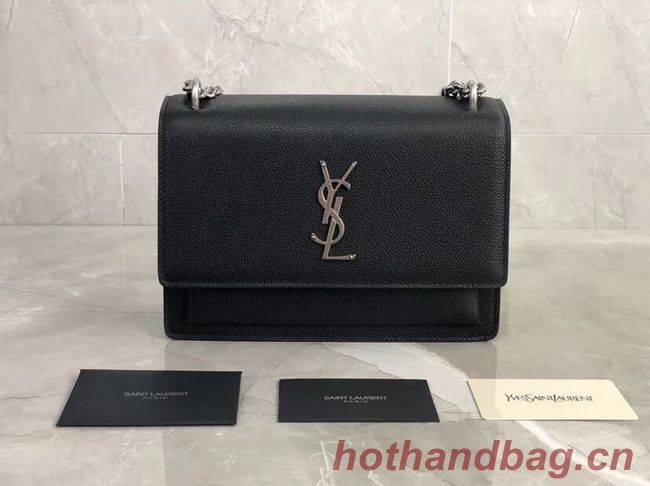 Yves Saint Laurent Calfskin Leather Shoulder Bag Y542206B black&silver-Tone Metal