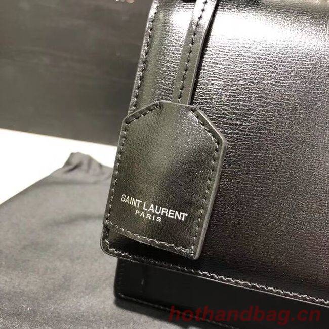 Yves Saint Laurent Calfskin Leather Shoulder Bag Y542206B black&silver-Tone Metal