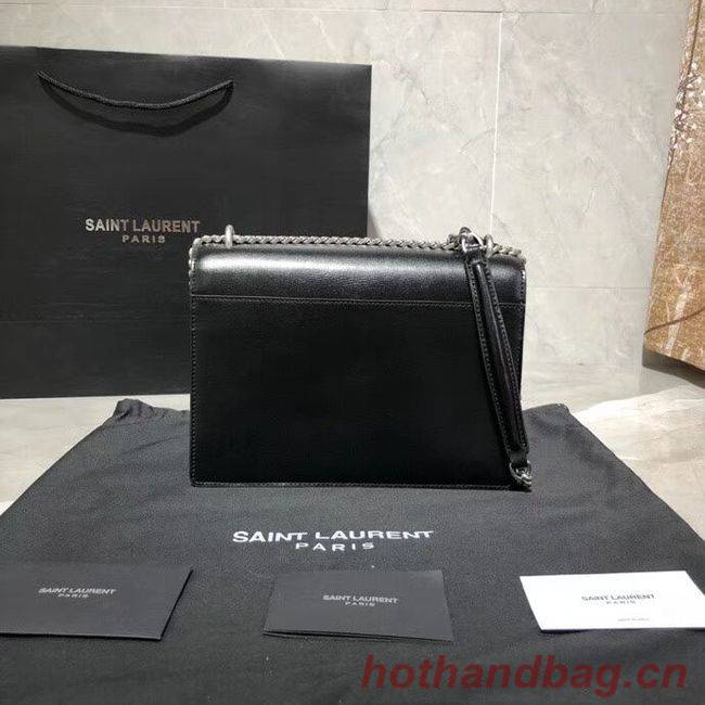 Yves Saint Laurent Calfskin Leather Shoulder Bag Y542206B black&silver-Tone Metal