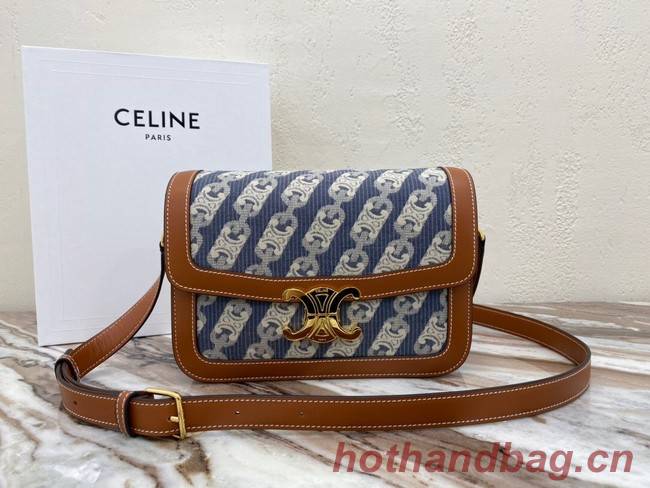 CELINE TRIOMPHE BAG IN TEXTILE AND NATURAL CALFSKIN 18888 Brown