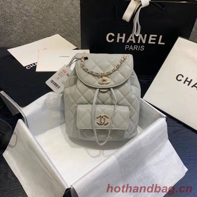 Chanel backpack Grained Calfskin & Gold-Tone Metal AS1371 Gray