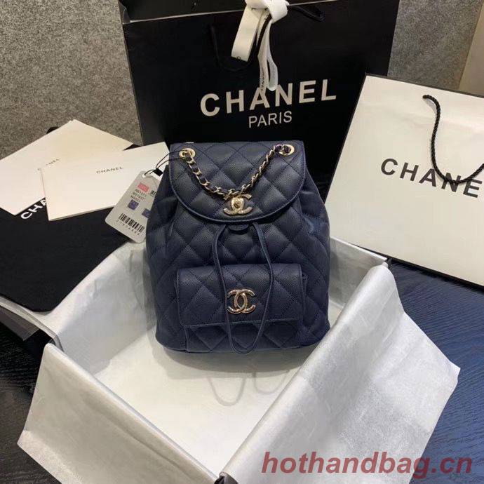 Chanel backpack Grained Calfskin & Gold-Tone Metal AS1371 Navy