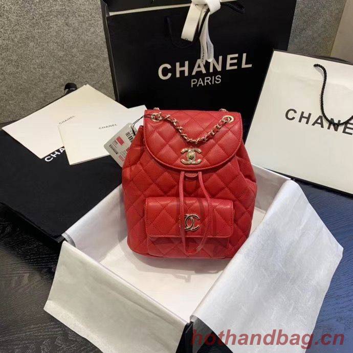 Chanel backpack Grained Calfskin & Gold-Tone Metal AS1371 Red