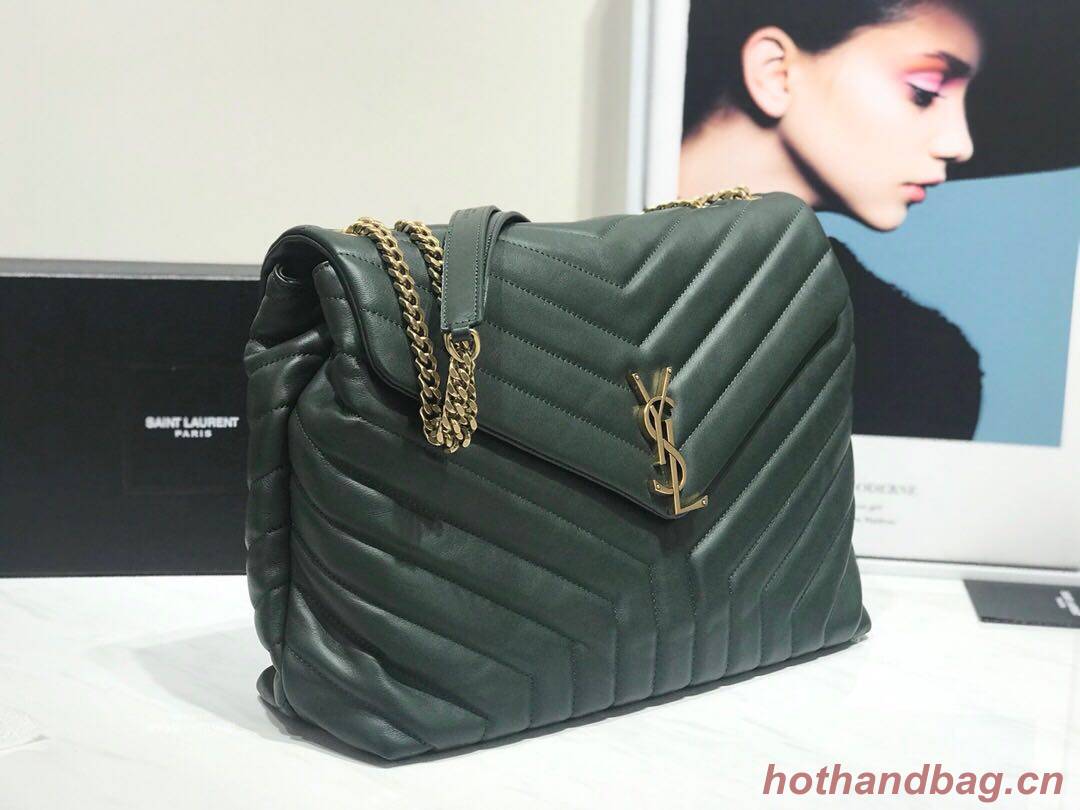 SAINT LAURENT Loulou Monogram medium quilted leather shoulder bag 74558 blackish green