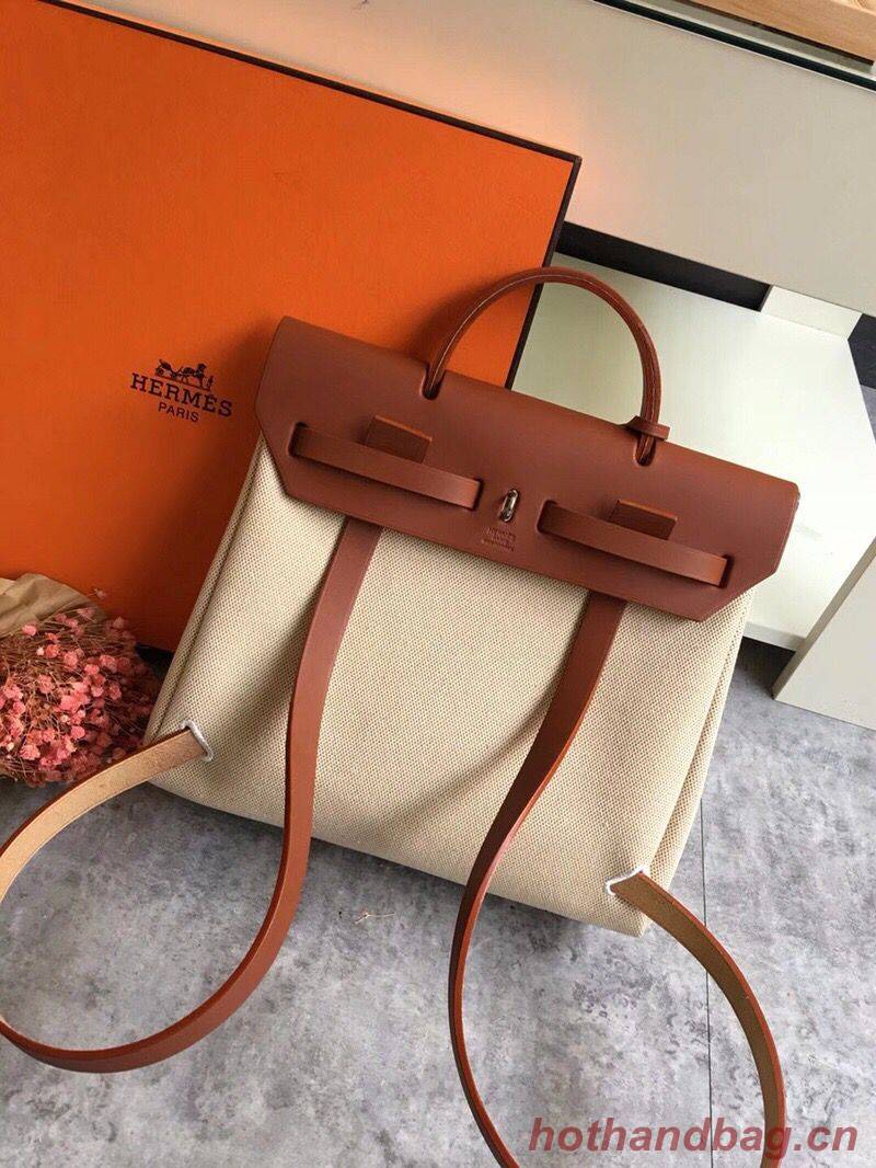 Hermes Herbag 31CM Original Canvas Leather & Calfskin 45987 brown&white