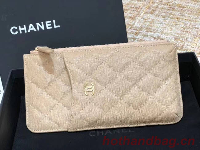 Chanel Calfskin Leather Card packet & Gold-Tone Metal A81598 beige