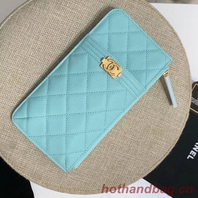 BOY CHANEL Calfskin Leather Card packet AP1482 light blue