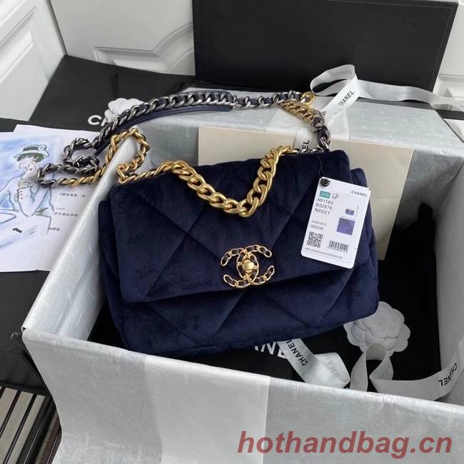 Chanel 19 flap bag velvet AS1160 Royal Blue