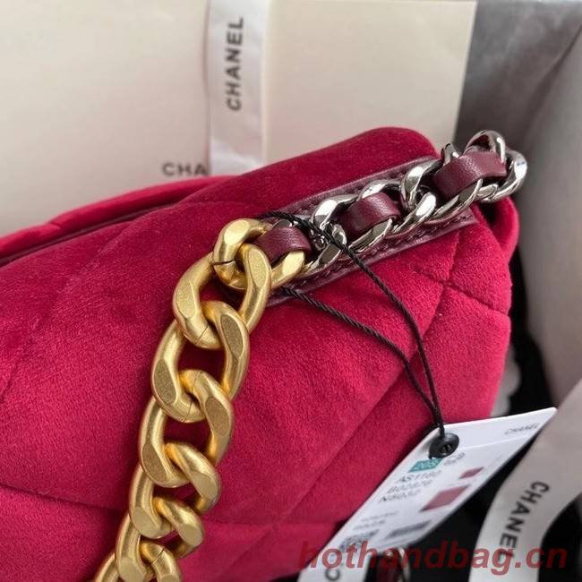 Chanel 19 flap bag velvet AS1160 red