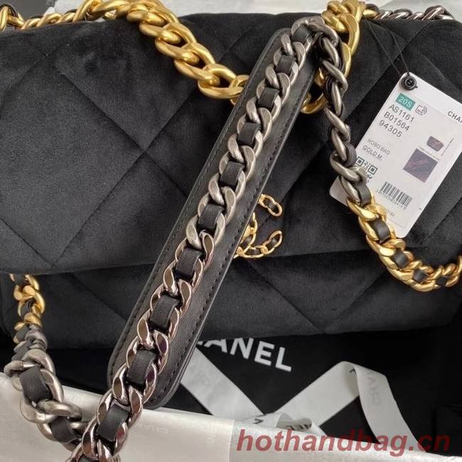 Chanel 19 flap bag velvet AS1161 black