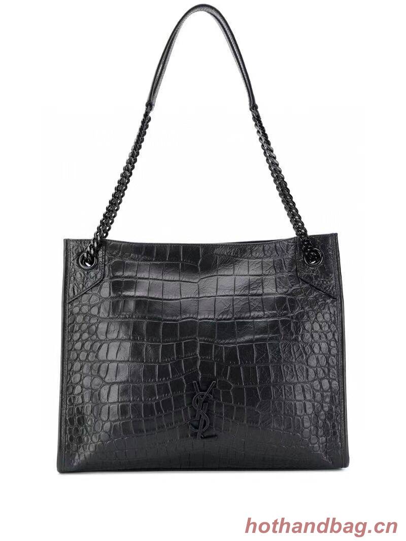 SAINT LAURENT NIKI MEDIUM SHOPPING BAG IN CRINKLED  LEATHER Y577999 black