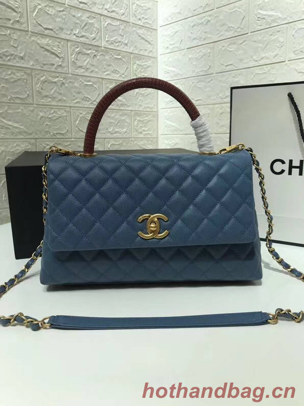 Chanel flap bag with Burgundy top handle A92991 Blue