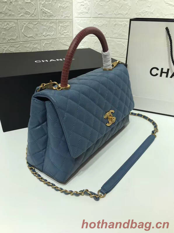 Chanel flap bag with Burgundy top handle A92991 Blue