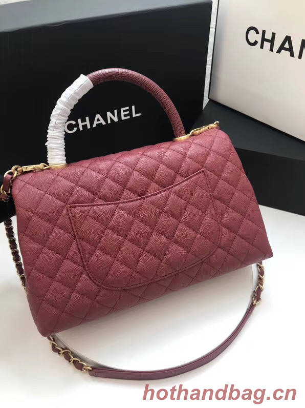 Chanel flap bag with Burgundy top handle A92991 Burgundy