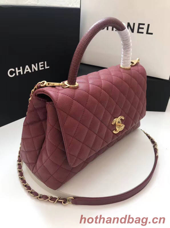 Chanel flap bag with Burgundy top handle A92991 Burgundy