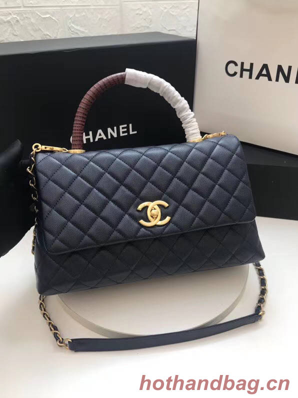 Chanel flap bag with Burgundy top handle A92991 dark Blue