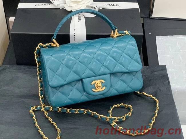 Chanel small tote bag Sheepskin & Gold-Tone Metal AS2431 blue