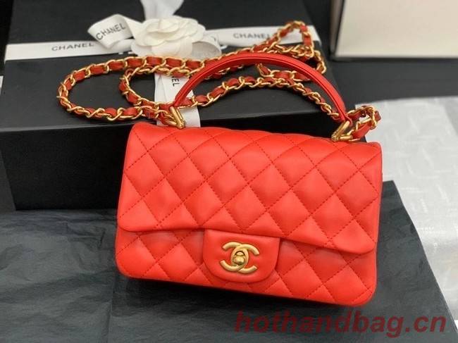 Chanel small tote bag Sheepskin & Gold-Tone Metal AS2431 red