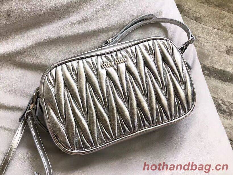 miu miu Matelasse Nappa Leather Shoulder Bag 5BH539A Silver