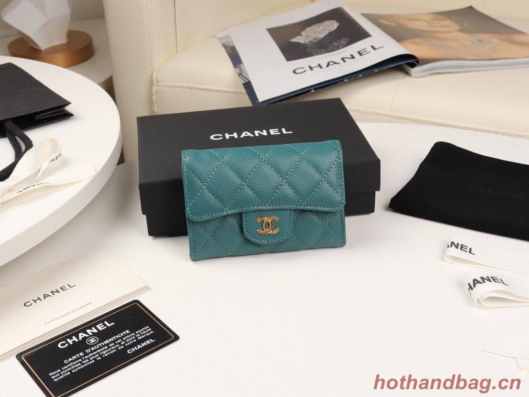 Chanel card holder Calfskin & Gold-Tone Metal A80799 Green