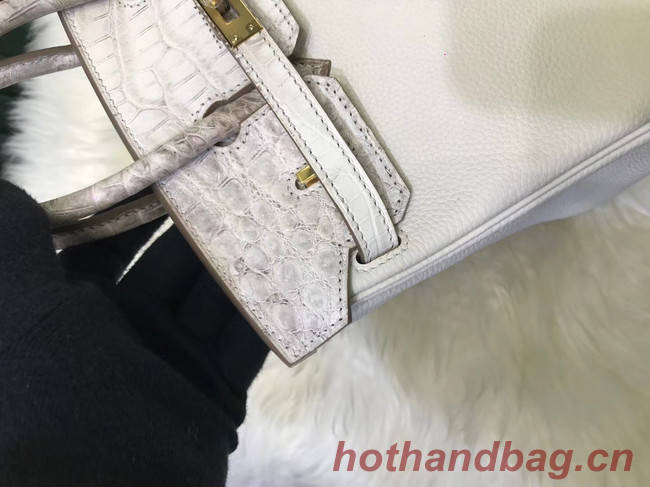 Hermes Birkin Bag Original Leather crocodile togo HBK2530 light grey&white