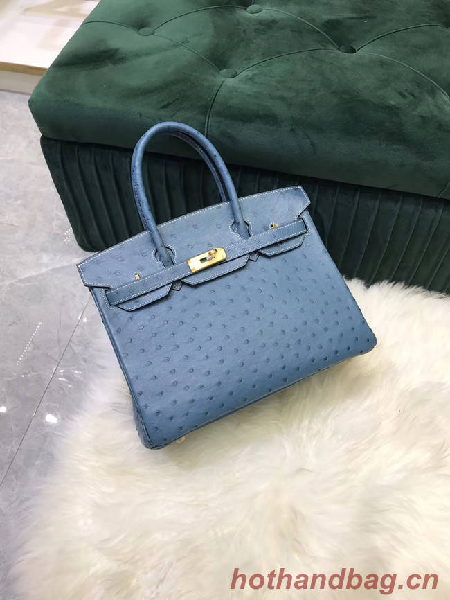 Hermes Birkin Bag Original Leather Ostrich skin HBK2530 Blue